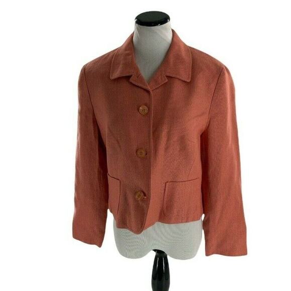 Orvis Blazer Jacket Women's Size 12 Linen Blend Orange Button Front Long Sleeve - Picture 1 of 8